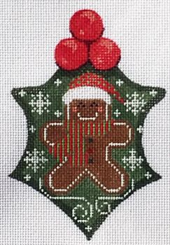 WTP-21 Gingerbread Holly 3 ½ x 5 18 Mesh With Stitch Guide CH Designs