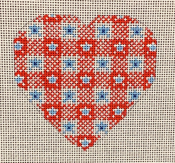 CH-334 Red and Blue Heart 3 1⁄2 x 3 1⁄2 18 Mesh CH Designs