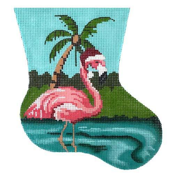 CHRISTMAS GE627  Flamingo mini-sock 5" x 5.5" 18 Mesh Gayla Elliott