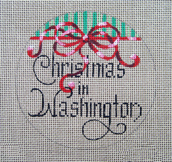 D-174 Christmas in Washington 4” round on brown canvas 18 Mesh Designs By Dee