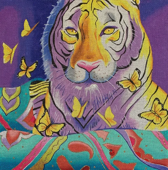 AN365 Tiger w. butterflies 11x11 18 Mesh Colors of Praise 