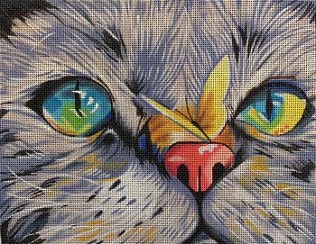 AN367 Cat face w. butterfly 9x7 18 Mesh Colors of Praise 