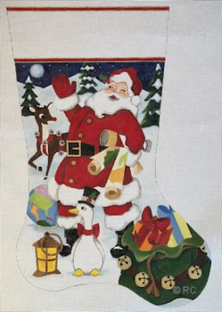 HO1969 PACKING THE SLEIGHT STOCKING 19", 18 Mesh Raymond Crawford Designs