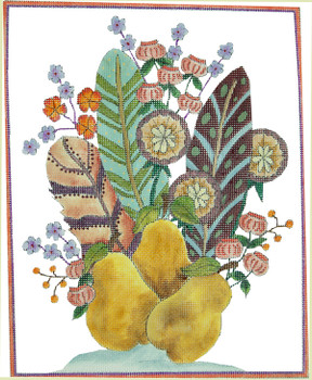 FE-101C-FEATHER BOUQUET WITH PEARS 8.75 X 10.5  18 Mesh Renaissance Designs