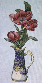 Flower:SB110 Red Tulips in Grape Vase 12x22 18 Mesh The Collection Designs!