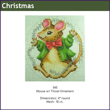 CHRISTMAS GE545 Mouse w/tinsel  4 x 4  Mesh: 18 Gayla Elliott