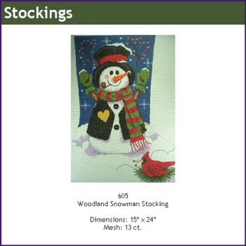CHRISTMAS GE605 Woodland Snowman Stocking 23" x 14" Mesh: 13 Gayla Elliott