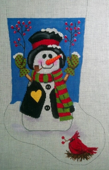 CHRISTMAS GE644 Woodland snowman/small stockin 9" x 14" Mesh: 18 Gayla Elliott