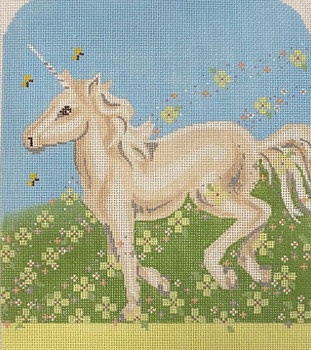 LL418 Unicorn with Flowers 7.25x8.5 18 Mesh Labors Of Love