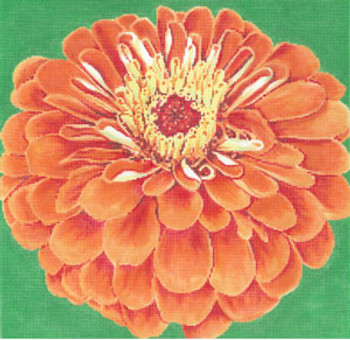 C-594a Orange Zinnia/Green Background 11x11 18 Mesh Meredith Collection