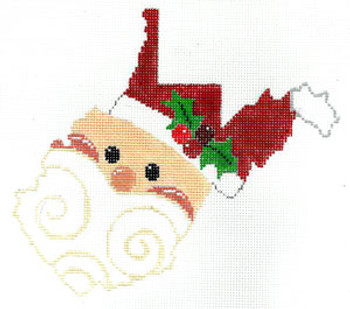 XO-206wv West Virginia State Shaped Santa 6 1/2 x 6 1/2  18 Mesh The Meredith Collection