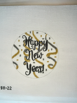 APBR22 Happy New Year! 18 mesh 4.5” round stitch painted A Poore Girl Paints