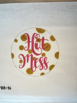 APBR16 Hot Mess 18 mesh 4.5” round stitch painted A Poore Girl Paints