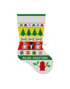 0170-13 Dog Stripe. 14" midi stocking #13 Mesh Susan Roberts Needlepoint 