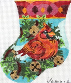 KL169-1 JOLLY CARDINAL SINGS JINGLE BELLS MINI STOCKING 5" long 18 Mesh KAMALA