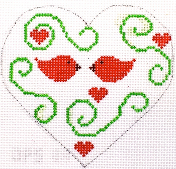 HB-152 Heart - Red Birds 3 1⁄2 x 3 1⁄2 18 Mesh Stitch Guide included Hummingbird Designs