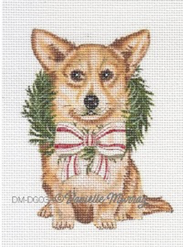 DM-DG03A Holiday Corgi ornament 3.5x4.5 18 Mesh Danielle Murray