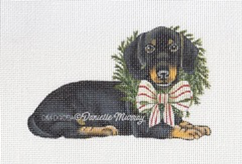 DM-DG05A Holiday Dachshund Ornament 5.25x2.35 18 Mesh Danielle Murray