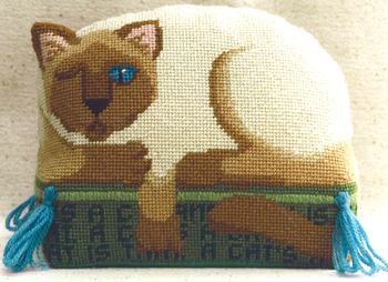 605 Cat on Cushion Brick *	13 Mesh Jane Nichols Needlepoint Shown Finished