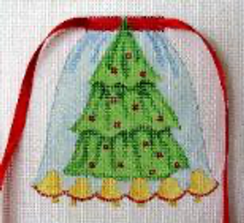 1612 Dec Christmas Tree & Bells 5 x 5 13 Mesh Flower Apron Jane Nichols Needlepoint