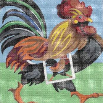 182286 Rooster with picture -- REVISITED 6.5 x 6.5 18 Mesh JULIE THOMPSON