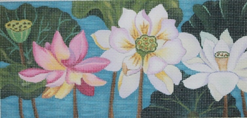 182904 LOTUS GARDEN INSERT -whites & purples 8.5 x 4 18 Mesh JULIE THOMPSON