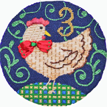 188603 3 French Hens 4.5" diameter 13 Mesh WITH STITCH GUIDE JULIE THOMPSON