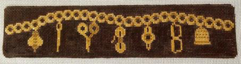 RD 021 Gold Stitchers Charms on Dark Brown 18M 9"x2" Bracelet Rachel Donley Needlepoint Designs 