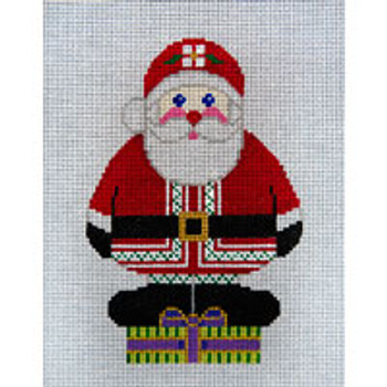 CHRISTMAS X245 Santa on Package (front)  7 x 9 13 Mesh JP Needlepoint