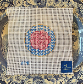 AF91	Pink Flower  4" round 13 Mesh  Anne Fisher Needlepoint, llc