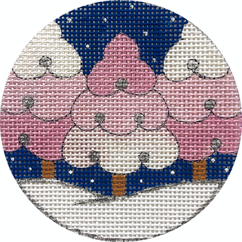 APX414 Pink Christmas Trees 13 mesh 4" ROUND Alice Peterson Designs