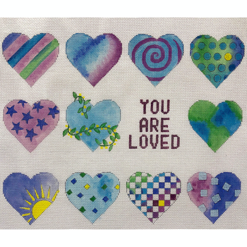 4178 You Are Loved Hearts 18 mesh 11.5 x 9  Alice Peterson Designs