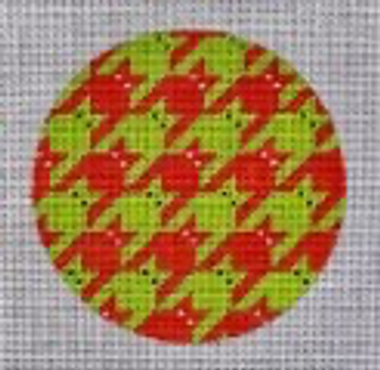 C113 Houndstooth Kitty - Round Ornament - red & green 4" dia EyeCandy Needleart