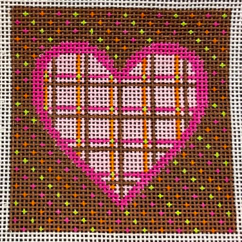 H110A Pink Plaid Heart Ornament 3x3 EyeCandy Needleart