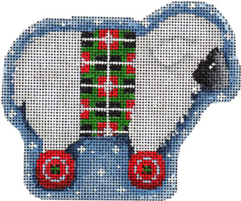 CT-2065 White Sheep on Wheels Ornament 4.5x4 18 Mesh  Associated Talents