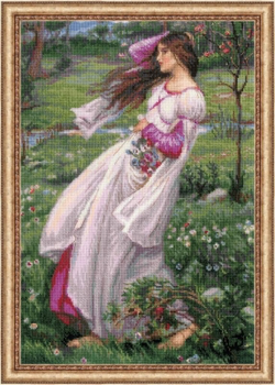 RL100055 Riolis Cross Stitch Kit Wildflowers - After JW Waterhouse's Painting 11.75" x 17.75"; White Aida; 14ct 