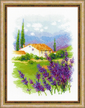 RL1691 Riolis Cross Stitch Kit Farm in Provence 7" x 9.5" ; White Aida; 14ct 