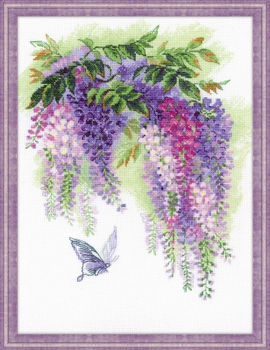 RL1672 Riolis Cross Stitch Kit Wisteria 11.75" x 15.75" White Aida 14ct 