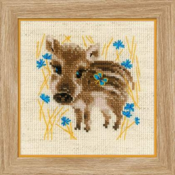 RL1756 Riolis Cross Stitch Kit Little Boar 5" x 5" ; Flaxen Aida; 14ct 