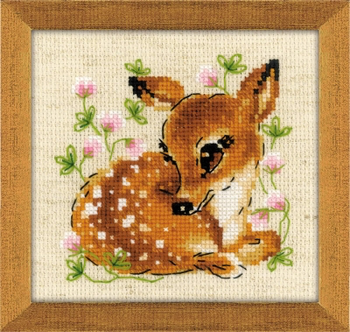 RL1777 Riolis Cross Stitch Kit Little Deer 5" x 5"; Flaxen Aida; 14ct 