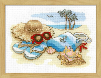 RL1719 Riolis Cross Stitch Kit Holiday by the Sea 9.5" x 7" ; White Aida; 14ct 