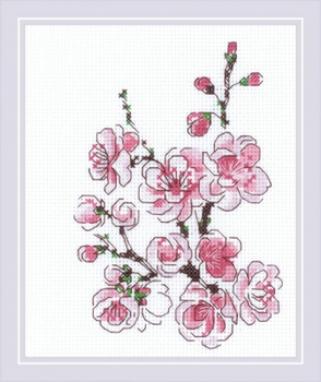 RL1818 Riolis Cross Stitch Kit The Branch of Sakura 5" x 6.25" ; White Aida; 14ct 