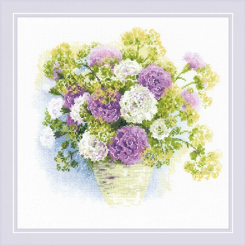 RL1846 Riolis Cross Stitch Kit Watercolor Carnations 11.75" x 11.75"; White Aida; 14ct 