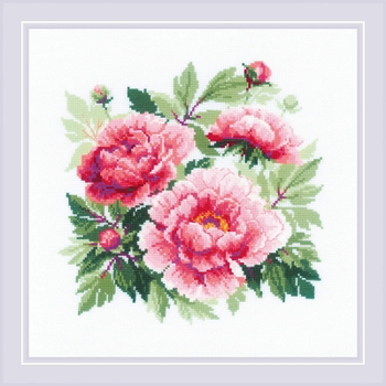 RL1854 Riolis Cross Stitch Kit Tree Peony 15.75" x 15.75"; White Aida; 10ct 