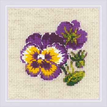 RL1857 Riolis Cross Stitch Kit Pair of Pansies 5" x 5"; Flaxen Aida; 10ct 