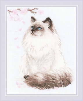 RL1878 Riolis Cross Stitch Kit Meow - Zen 9.5" x 11.75"White Aida 10ct