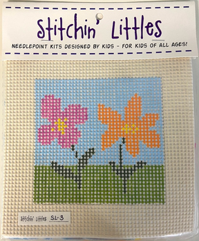 SL - 3 Two Blooms 5 x 5 7 Mesh Stitchin' Littles Kits Purple Palm Designs