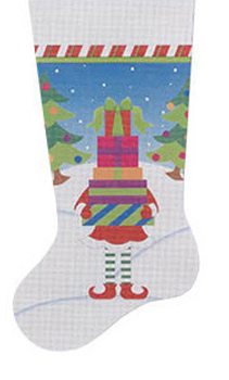 STK05 Elf w/Packages Stocking, 13 Mesh 10 x 19 Pepperberry Designs