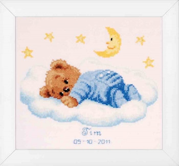 PNV11815 Counted cross stitch kit Sleeping Bear -  Birth Announcement  Vervaco 