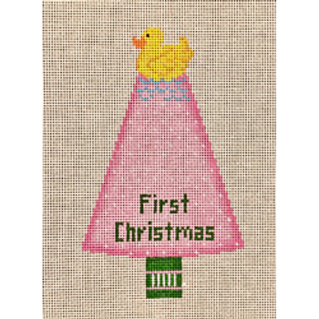85029-Pink CHR ornament, rubber ducky/First Christmas/ pink tree  4.5 x 5.5 18 Mesh Patti Mann 